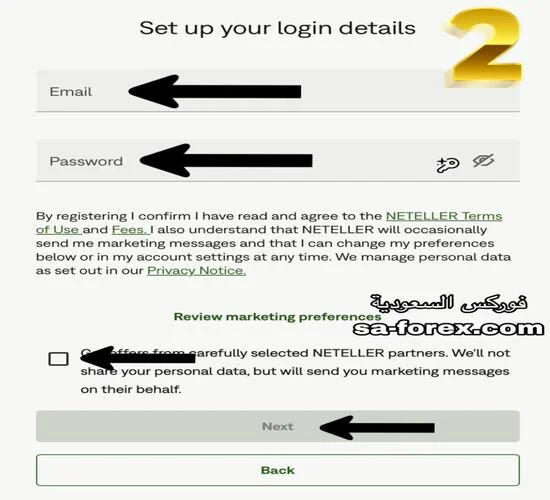 الخطوة الثانية وهي تفاصيل دخولك إلى حسابك في بنك Neteller