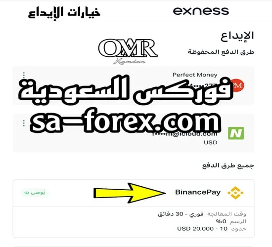 خيارت الايداع في شركة اكسنس