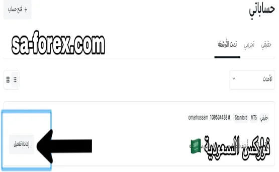 حسابات التداول من الأرشفة في شركة exness